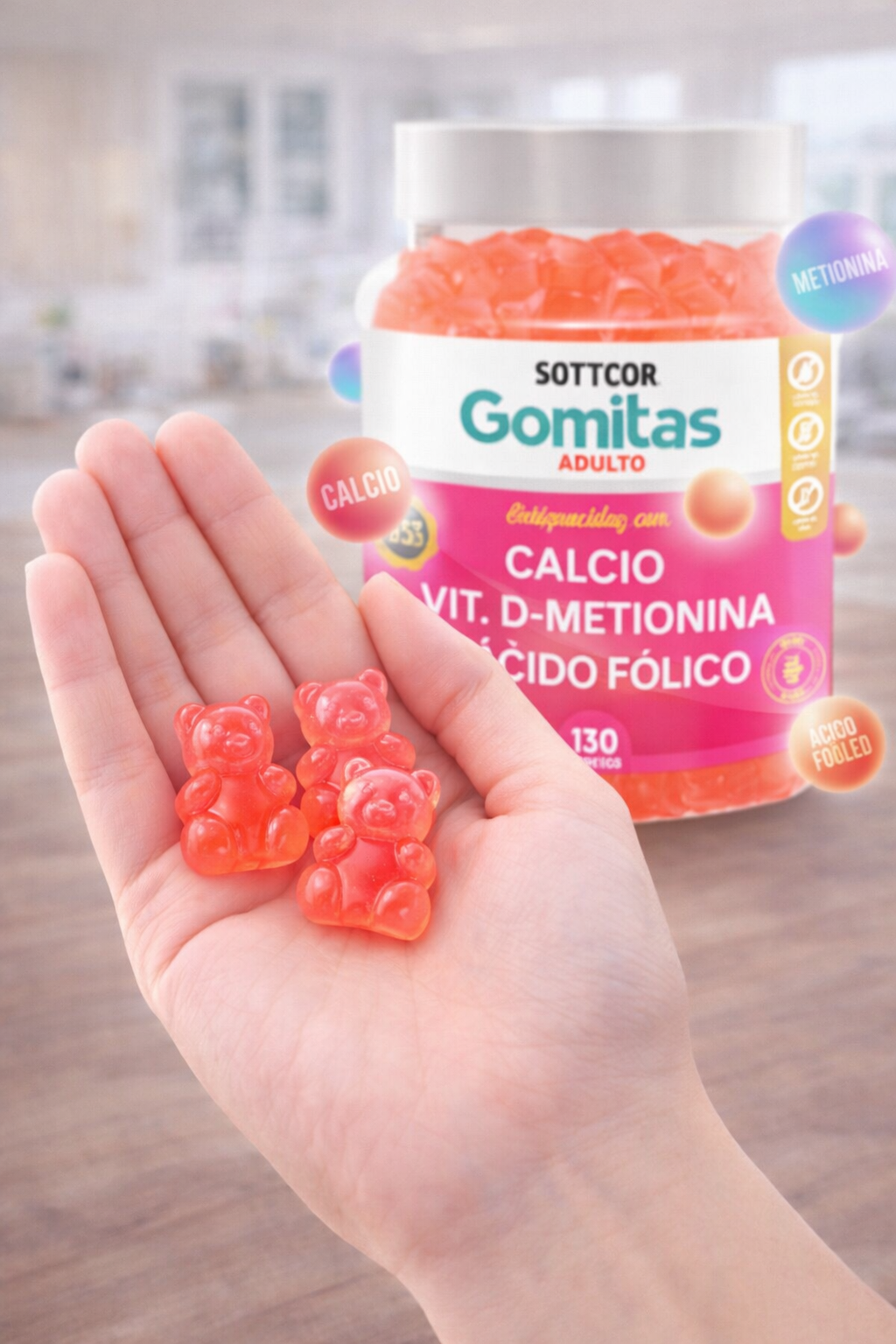 🍓 Gomitas SOTTCOR Adulto con Calcio, Vitamina D, Metionina y Ácido Fólico